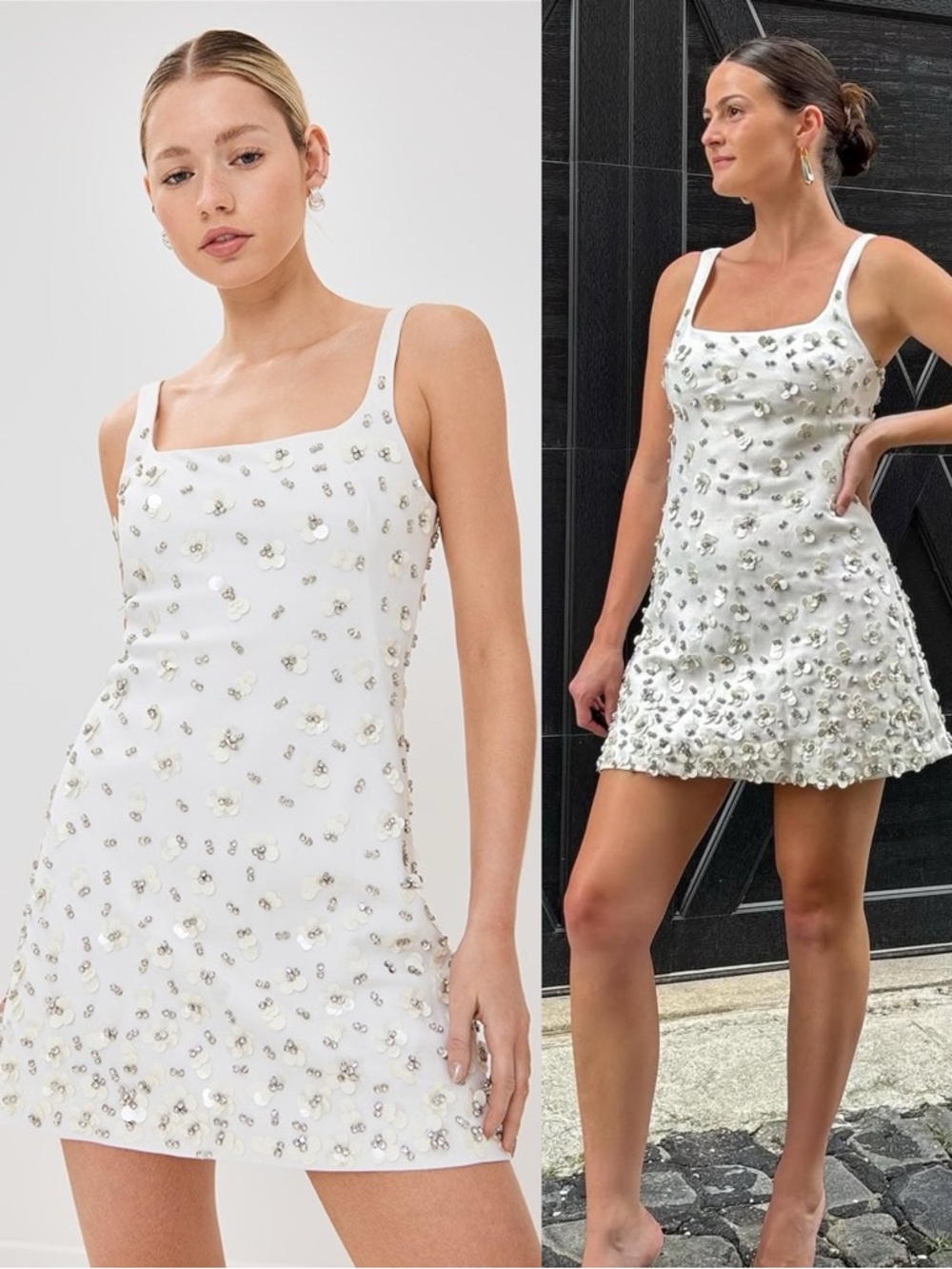 SIMKHAI Ziva Crystal Embellished Crepe Mini Dress Ivory White NEW with tags